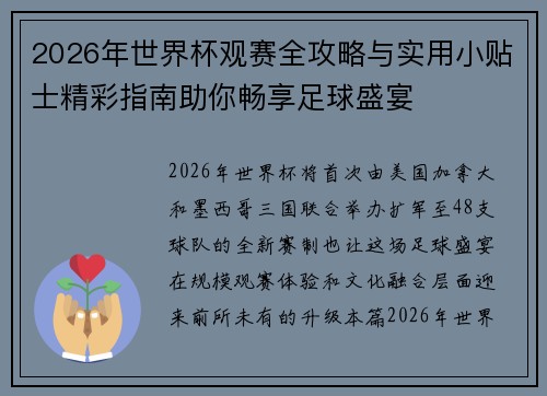 2026年世界杯观赛全攻略与实用小贴士精彩指南助你畅享足球盛宴